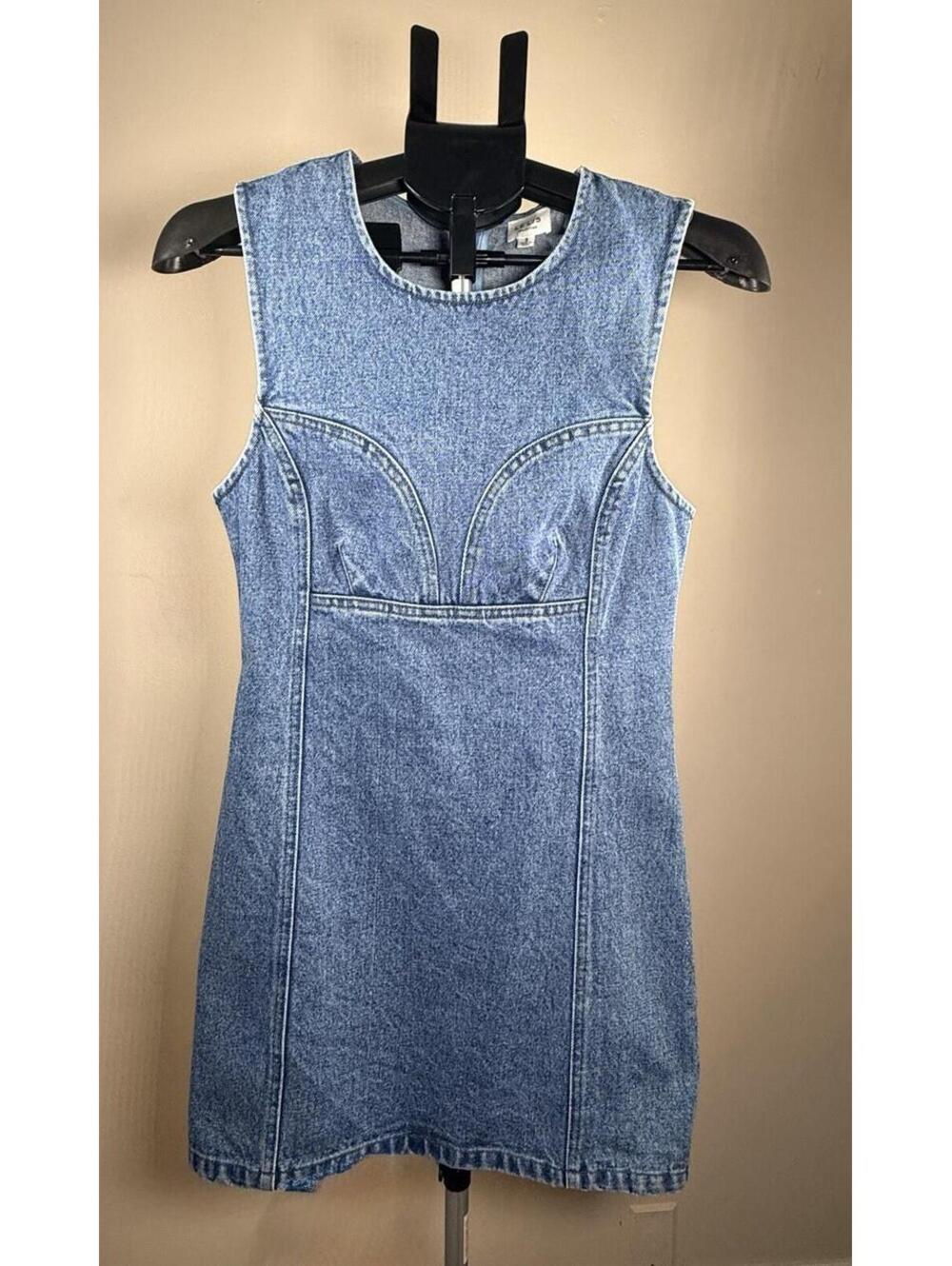 Le Lis Denim Mini Dress Blue Sleeveless Seam Detail Wester Boho Size Small